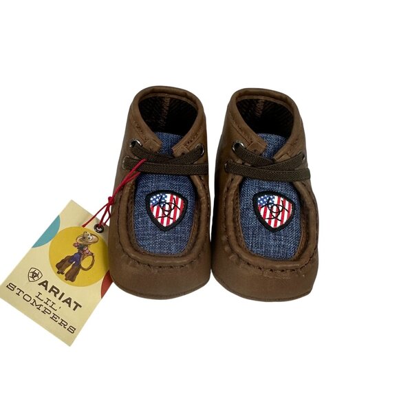 Ariat Lil Stompers Infant Baby Booties Size 2 Soft Sole Brown & Blue - Picture 4 of 7